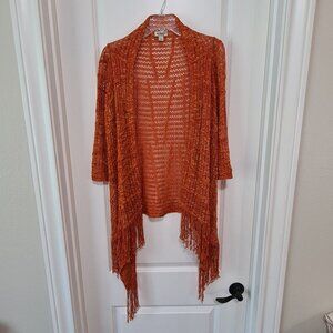 One World Orange Sweater with Fringe, Small